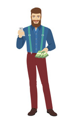 Hipster with cash money using mobile phone