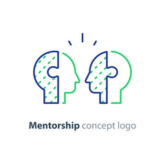 Mentor concept, two side heads icon, psychology, human interraction