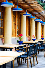 Summer empty terrace cafe.