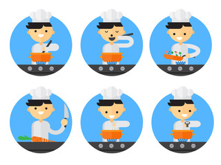 Cook steps. How to cook. Chef in the kitchen. Vector illustration in flat style