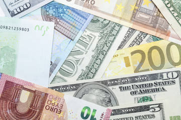 Fototapeta na wymiar Euro und Dollar Banknoten