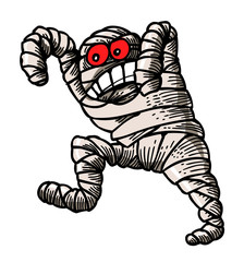 Cartoon image of bandaged mummy. An artistic freehand picture.