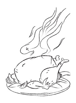 Cartoon image of cooked turkey. An artistic freehand picture.