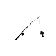 Fototapeta premium Pictogram fishing rod with fish icon. Black icon on white background.