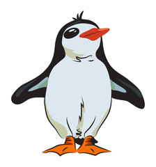 Cartoon image of penguin. An artistic freehand picture.