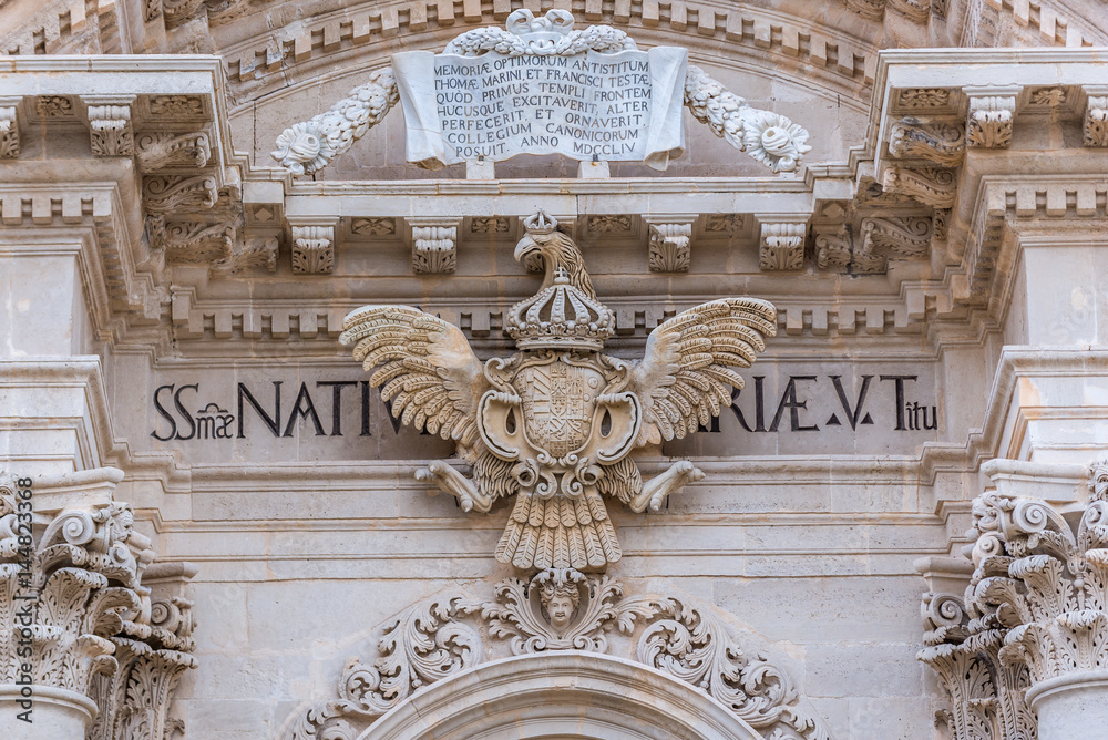 Sticker Details of Syracuse Cathedral, main landmark of the old part of Syracuse - Ortygia isle, Sicily, Italy