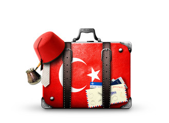 Turkey, vintage suitcase with Turkish flag