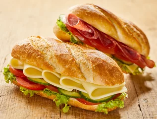Foto auf Acrylglas Pepperoni and mozzarella cheese sandwiches © exclusive-design
