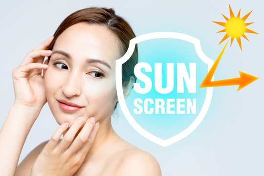 beautiful woman and sunscreen, UV protection.