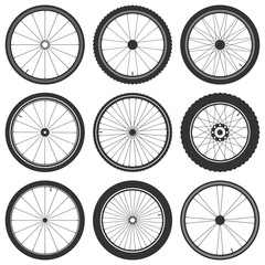 Fototapeta premium Bicycle wheel symbol,vector. Bike rubber. Mountain tyre. Valve. Fitness cycle.MTB. Mountainbike.
