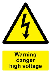 Black and Yellow Warning Sign isolated on a white background -  Danger high voltage