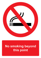 Red Prohibition Sign isolated on a white background -  No smoking beyond this point