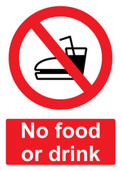 Red Prohibition Sign isolated on a white background -  No food or drink