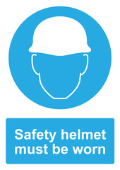 Blue Mandatory Sign isolated on a white background -  Safety helmet must be worn