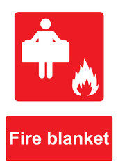 Red Fire Equipment Sign isolated on a white background -  Fire blanket