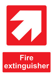 Red Fire Equipment Sign isolated on a white background -  Fire extinguisher forward to the right