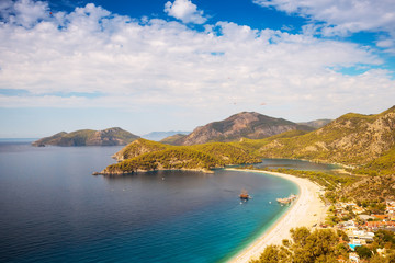 Oludeniz lagoon in sea landscape view of beach