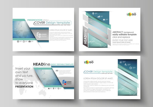 The minimalistic abstract vector illustration of the editable layout of the presentation slides design business templates. Chemistry pattern, connecting lines and dots. Medical concept.