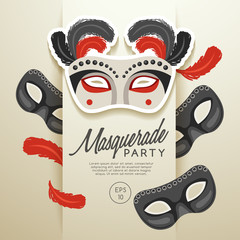 Set of Carnival Mask with Feathers : Vector Illustration