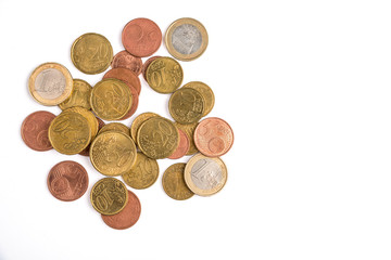 Euro cent coins, set of coins euro cent, heads and tails, on white isolated background. Money of European Union