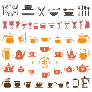 Vector icons of tableware