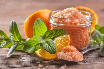 Natural bath salt with orange and mint