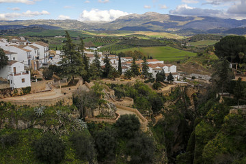 panoramic view of Ronda old town on Tajo Gorge, Andalusia, Spain