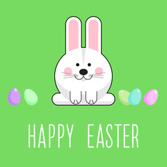 Happy easter greeting. Handwritten easter quote and hand drawn rabbit