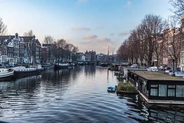 Amsterdam City, River, Ships, Sunset