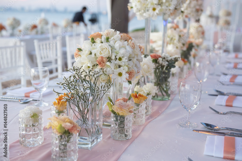 Wall mural wedding the elegant dinner table on the beach