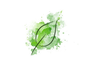 stilisiertes Blatt mit grünen Wasserfarben im Hintergrund