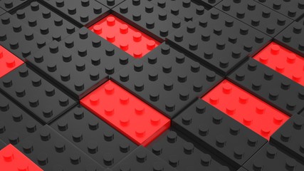 Connected black and red blocks. Abstract business background. 3D illustrating