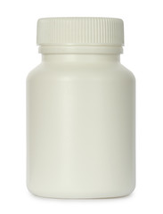 White plastic jar for drugs isolated on white background