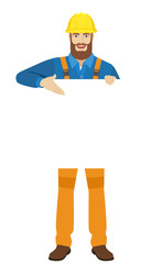 Worker showing white blank poster