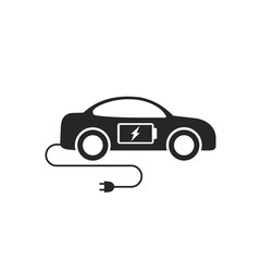 Electric car icon flat. Black eco car symbol on white. Vector illustration.