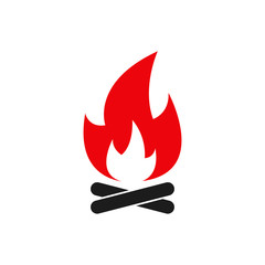 Bonfire icon, vector camp fire, flame symbol on white.