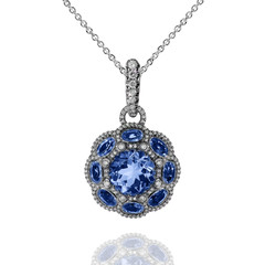 Fototapeta na wymiar White gold pendant with blue sapphires and white diamonds