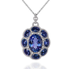 White gold pendant with blue sapphires and diamonds