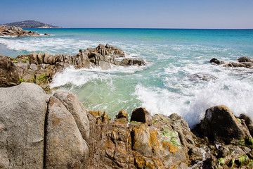 Orri beach with rough sea in a sunny day, Sardinia