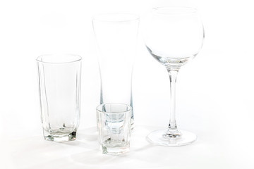 three water glass, isolated on white, close up