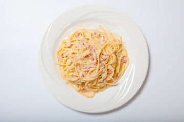 Pasta Carbonara with ham and cheese,Spaghetti Carbonara With Baked Ham And Parmesan