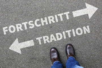 Fortschritt Tradition Zukunft Bewertung Analyse Unternehmen Business Konzept