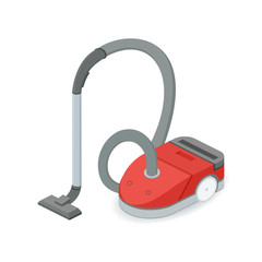 Vacuum cleaner isolated on white background. Isometric view. Vector flat illustration.