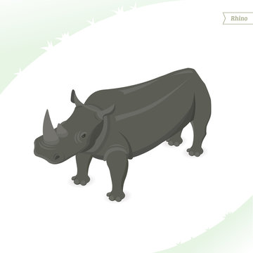 Rhino isolated on white background. Isometric view. Vector illustration.