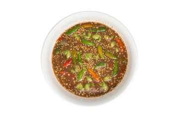 Shrimp paste sauce on white background - thai spicy food recipes