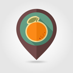Orange flat pin map icon. Tropical fruit