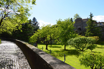 View of the S. Agostino Gate from Via Noca, Porta Sant'Agostino, Bergamo, Italy