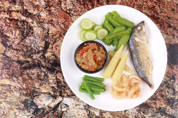 Green chili dip as Nam Prik Num with set.