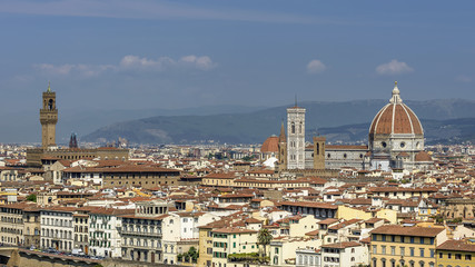 Fototapeta na wymiar Beautiful aerial view of the historic center of Florence, Italy, from Piazzale Michelangelo, on a sunny day