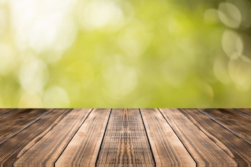 Naklejka na ściany i meble Old wood coordination table top on nature background,Space available for the product